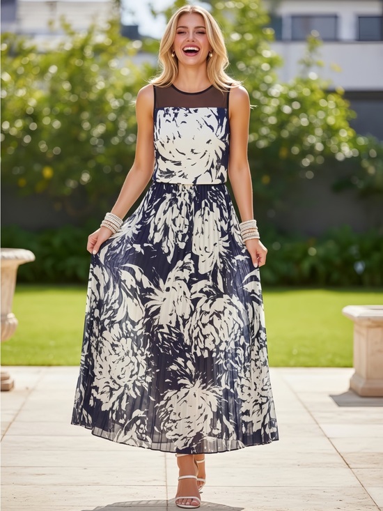 Taylor Dresses & Skirts - Sleeveless Navy and White Floral Maxi Dress